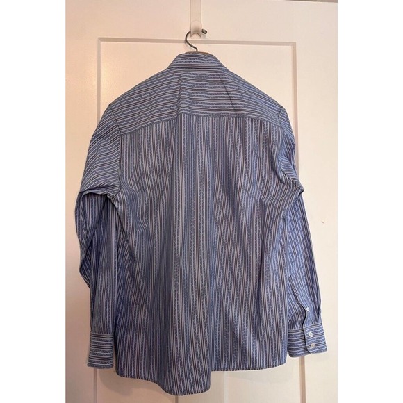 BLUE Pronto Uomo Mens Button‎ Up Shirt Striped Long Sleeve Spread Collar L - Picture 3 of 8